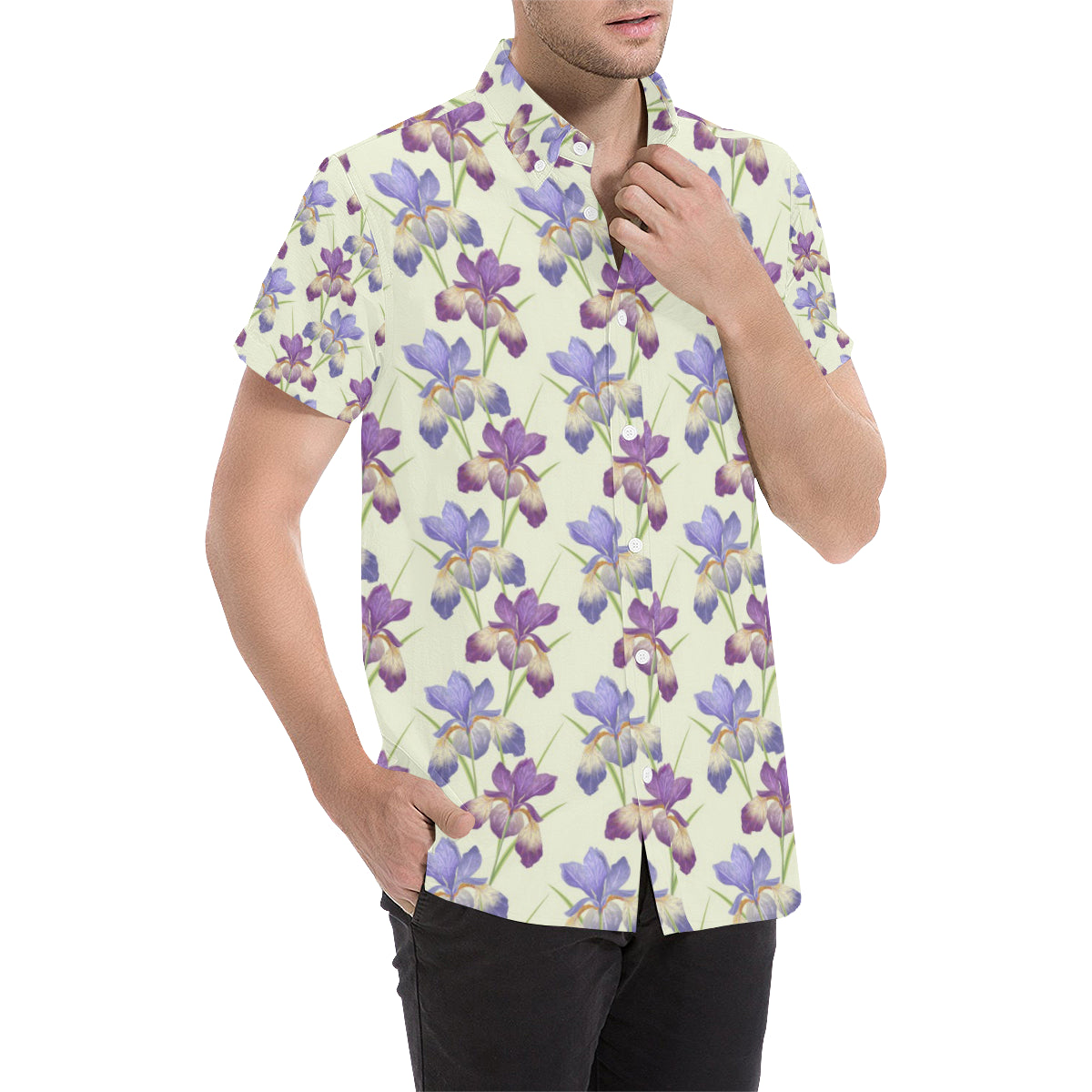 Iris Pattern Print Design IR08 Men's Short Sleeve Button Up Shirt