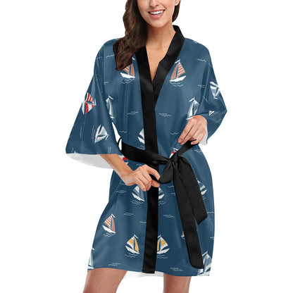 Sailing Ships Pattern Print Design A02 Women's Short Kimono