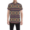 Ethnic Geometric Print Pattern Men's Short Sleeve Button Up Shirt