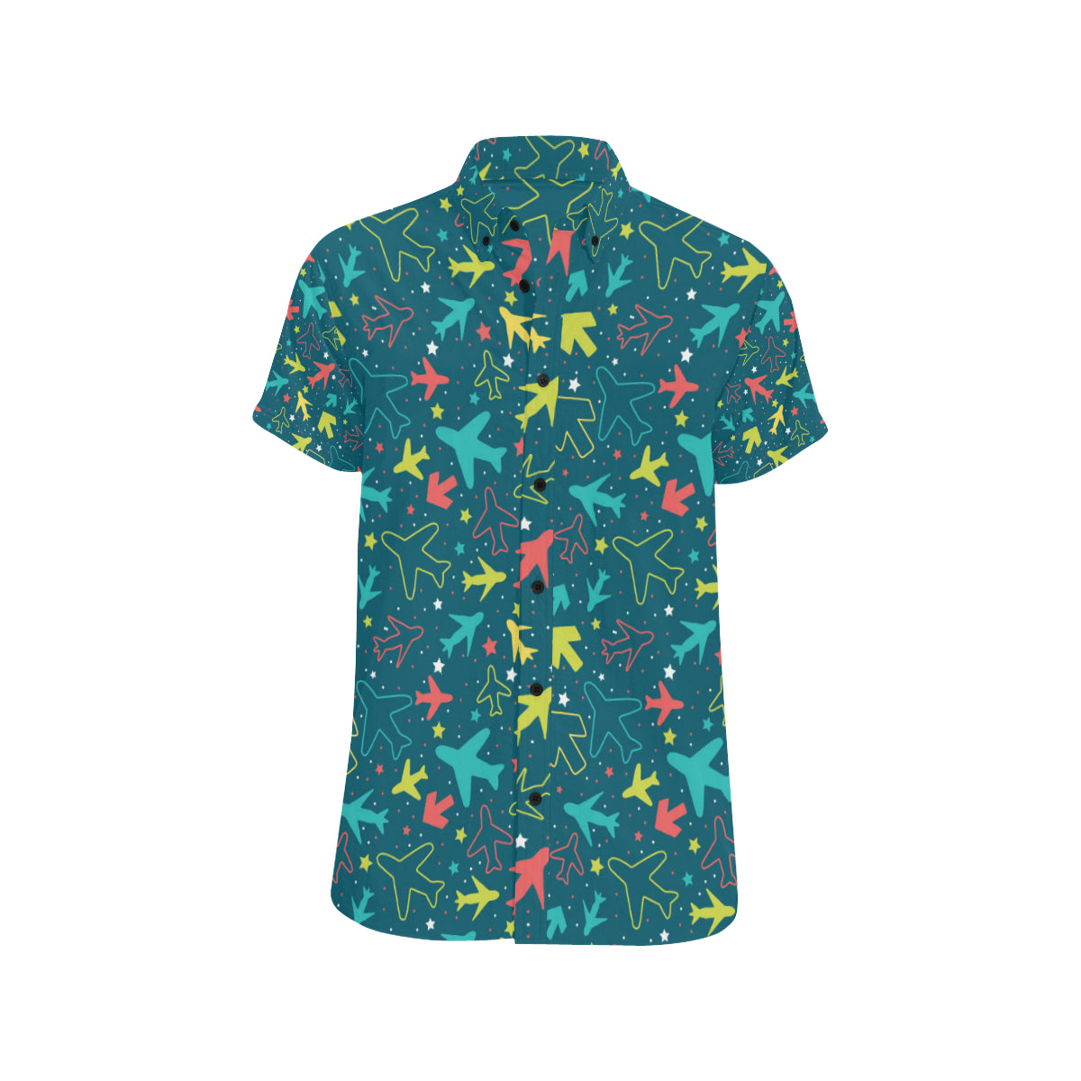 Airplane Pattern Print Design 05 Men's Short Sleeve Button Up Shirt