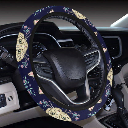 Cat Head with flower Print Pattern Steering Wheel Cover with Elastic Edge