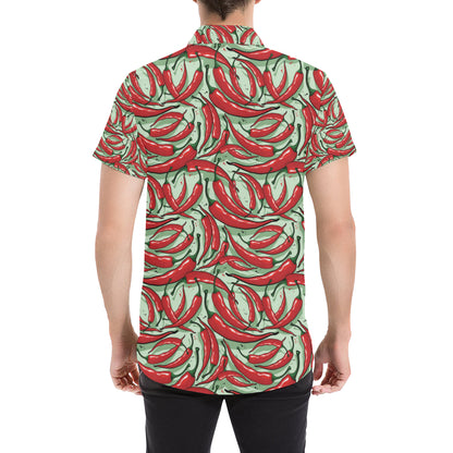 Chilli Pepper Pattern Print Design 04 Men's Short Sleeve Button Up Shirt
