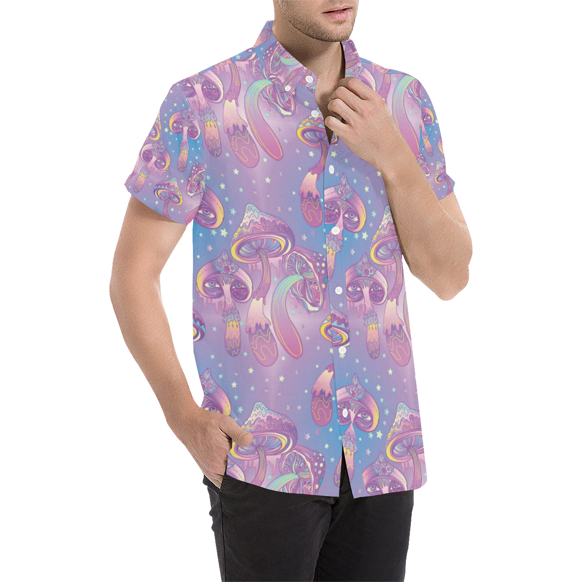 Psychedelic Mushroom Pattern Print Design A01 Men's Short Sleeve Button Up Shirt