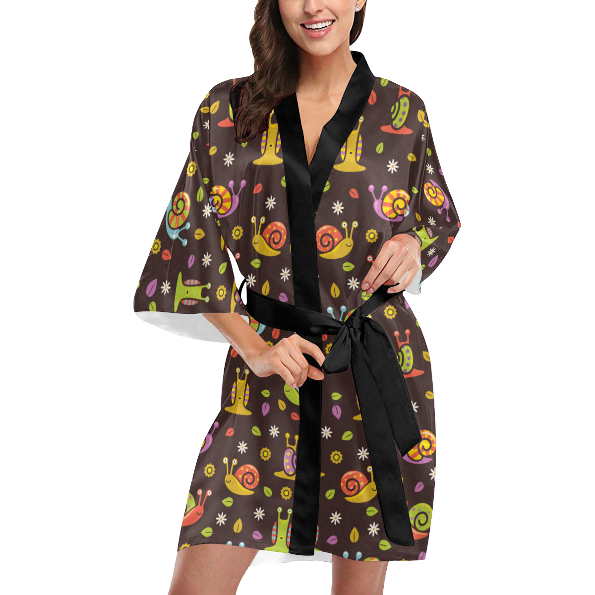 Snail Pattern Print Design 01 Women's Short Kimono