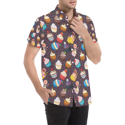 Cupcakes Party Print Pattern Men's Short Sleeve Button Up Shirt