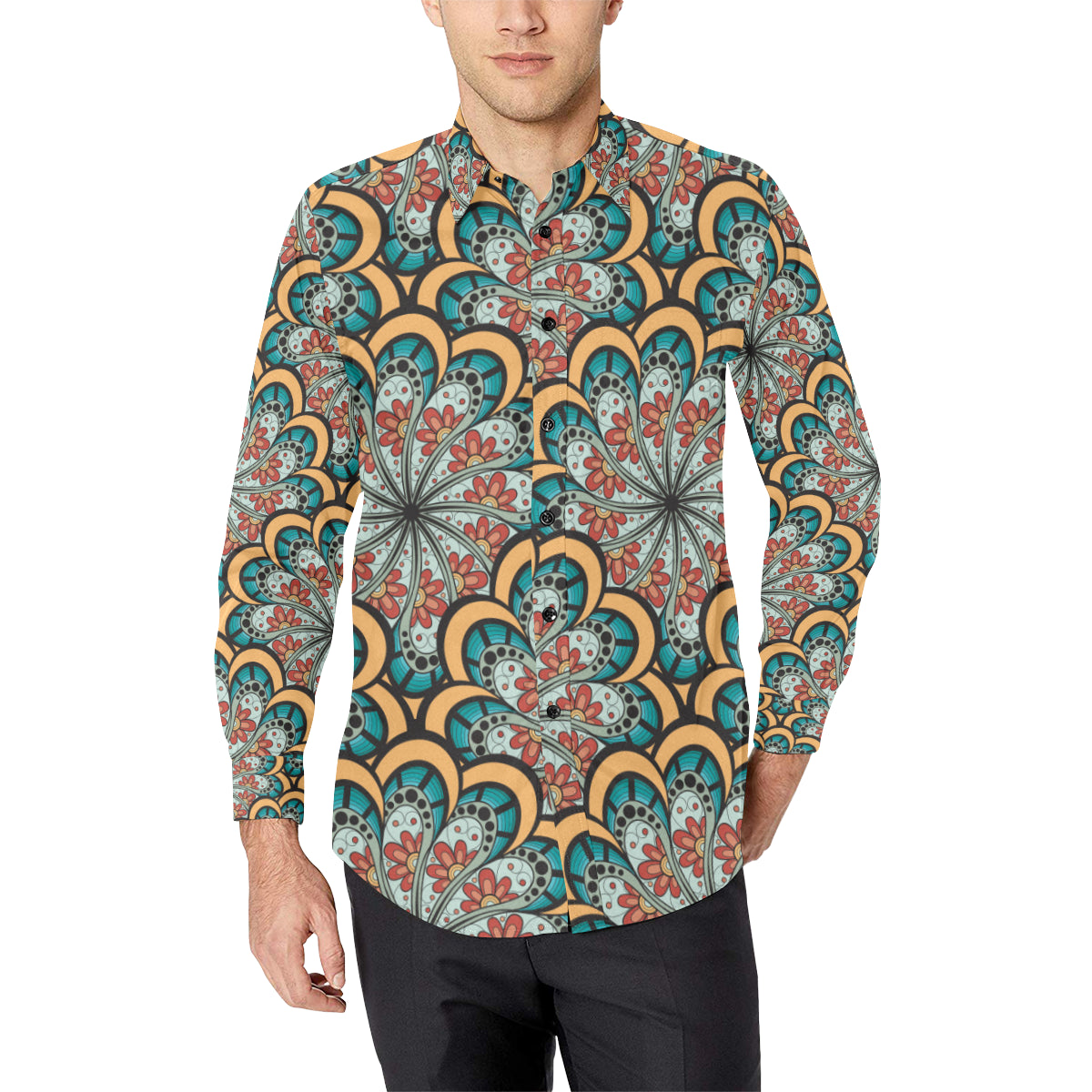 Mandala Pattern Print Design 01 Men's Long Sleeve Shirt