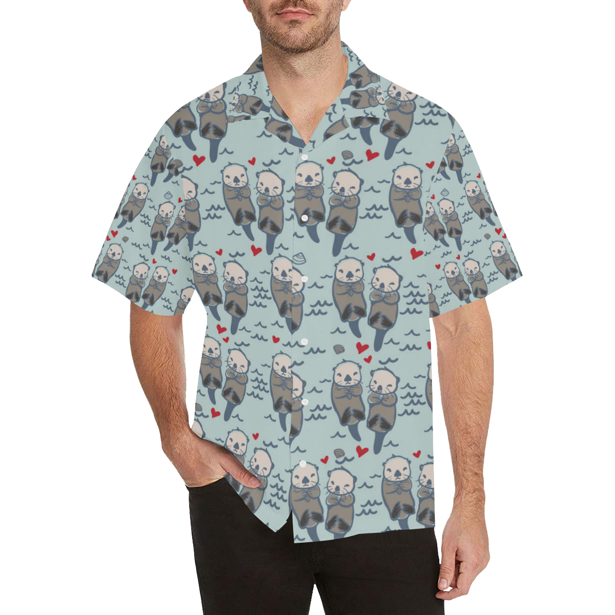 Sea Otter Pattern Print Design 03 Men's Hawaiian Shirt