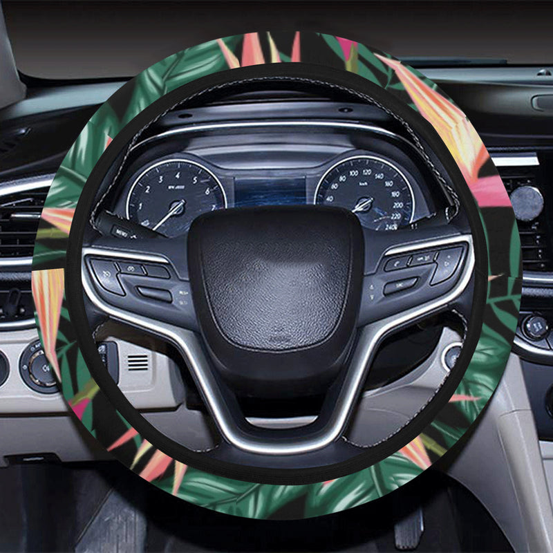 Bird Of Paradise Pattern Print Design BOP03 Steering Wheel Cover with Elastic Edge