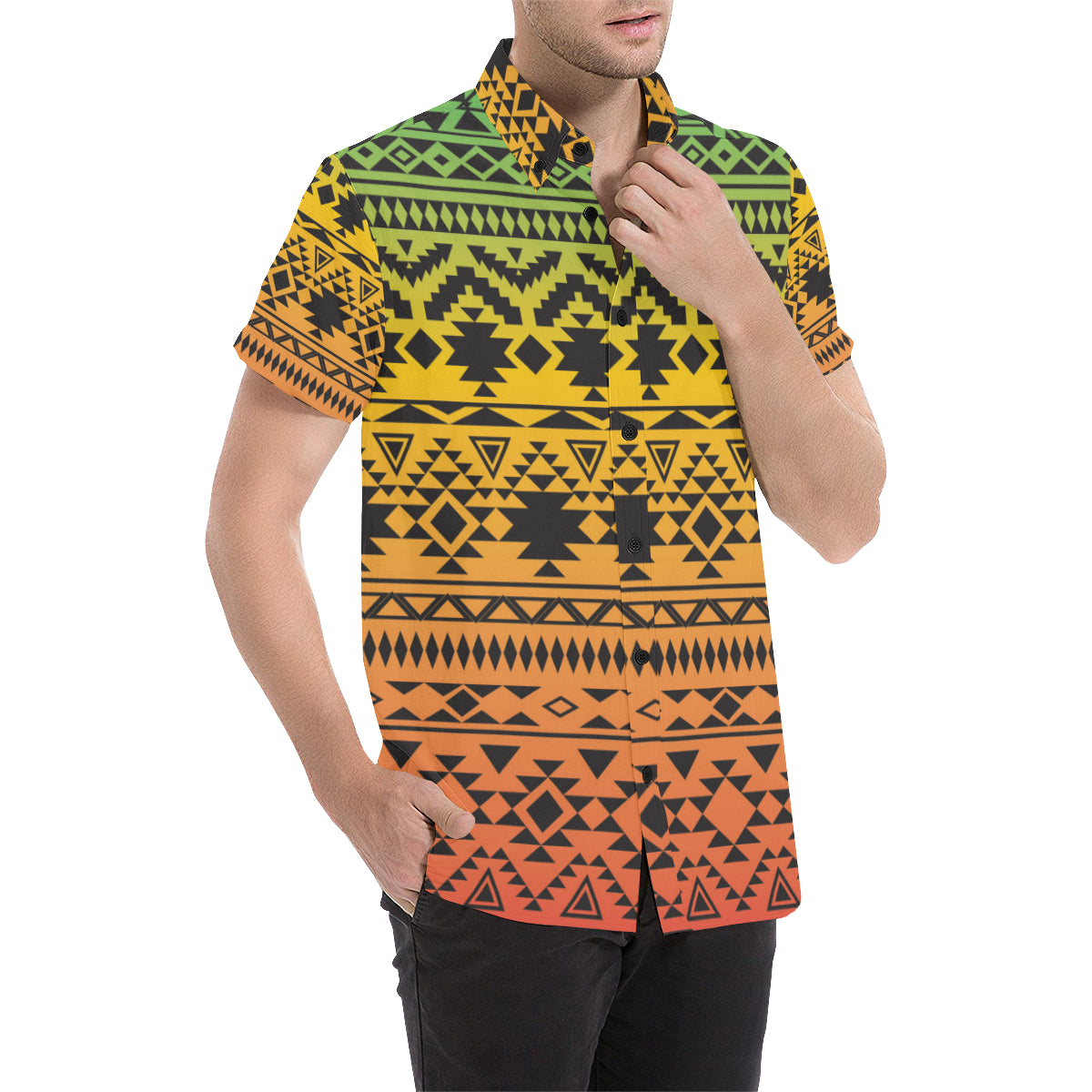 Rastafarian Pattern Print Design A04 Men's Short Sleeve Button Up Shirt