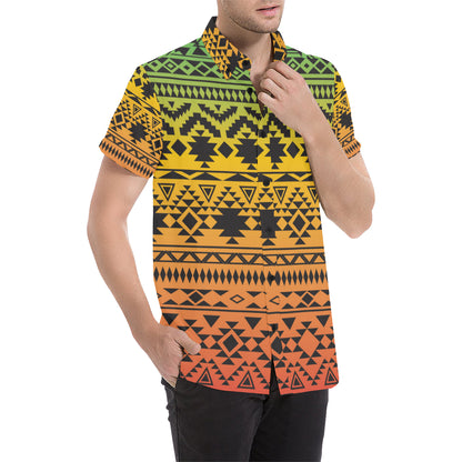 Rastafarian Pattern Print Design A04 Men's Short Sleeve Button Up Shirt