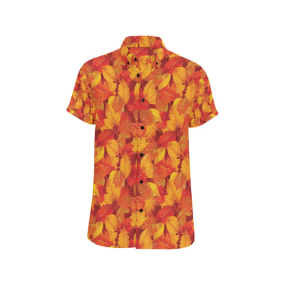 Elm Leave Autum Print Pattern Men's Short Sleeve Button Up Shirt