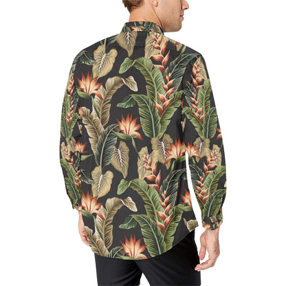 Tropical Flower Pattern Print Design TF014 Men's Long Sleeve Shirt