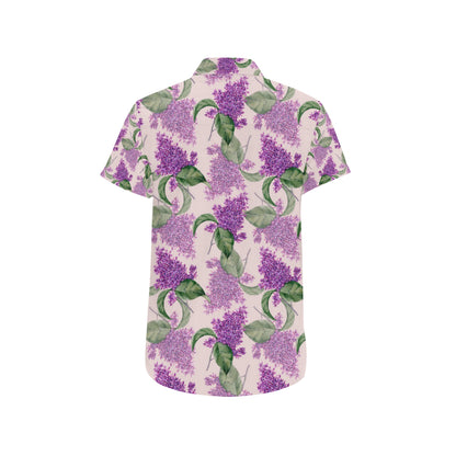 Lilac Pattern Print Design LI02 Men's Short Sleeve Button Up Shirt