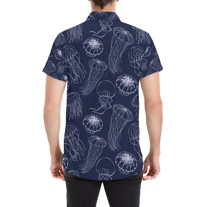 Jellyfish Pattern Print Design 05 Men's Short Sleeve Button Up Shirt