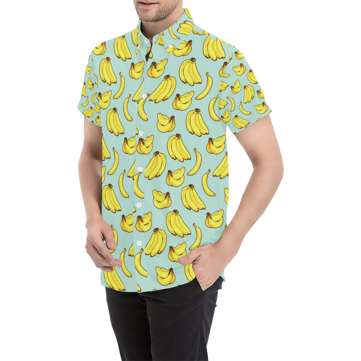 Banana Pattern Print Design BA04 Men's Short Sleeve Button Up Shirt