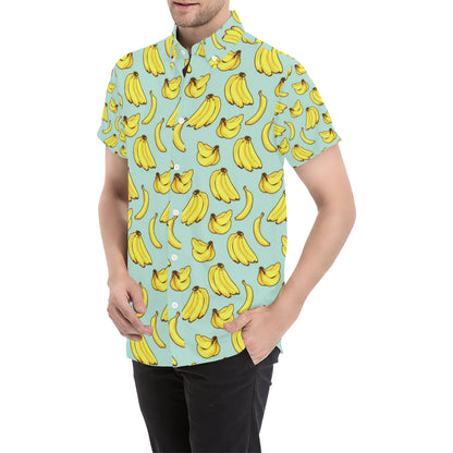 Banana Pattern Print Design BA04 Men's Short Sleeve Button Up Shirt