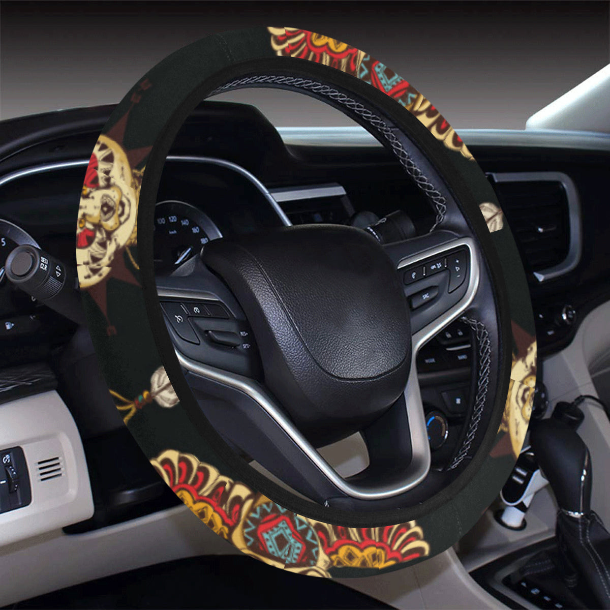 Native American Symbol Pattern Steering Wheel Cover with Elastic Edge