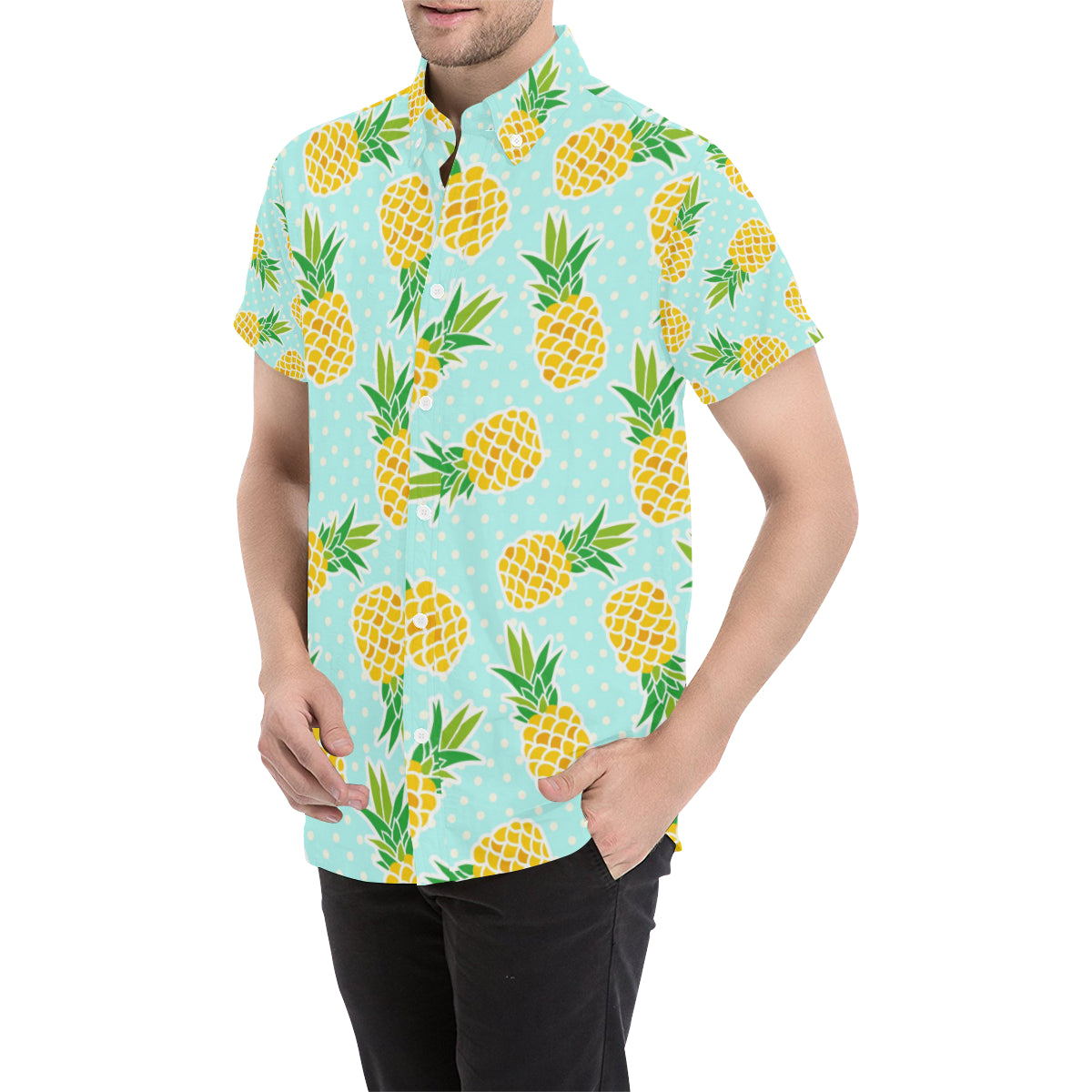 Pineapple Pattern Print Design PP01 Men's Short Sleeve Button Up Shirt