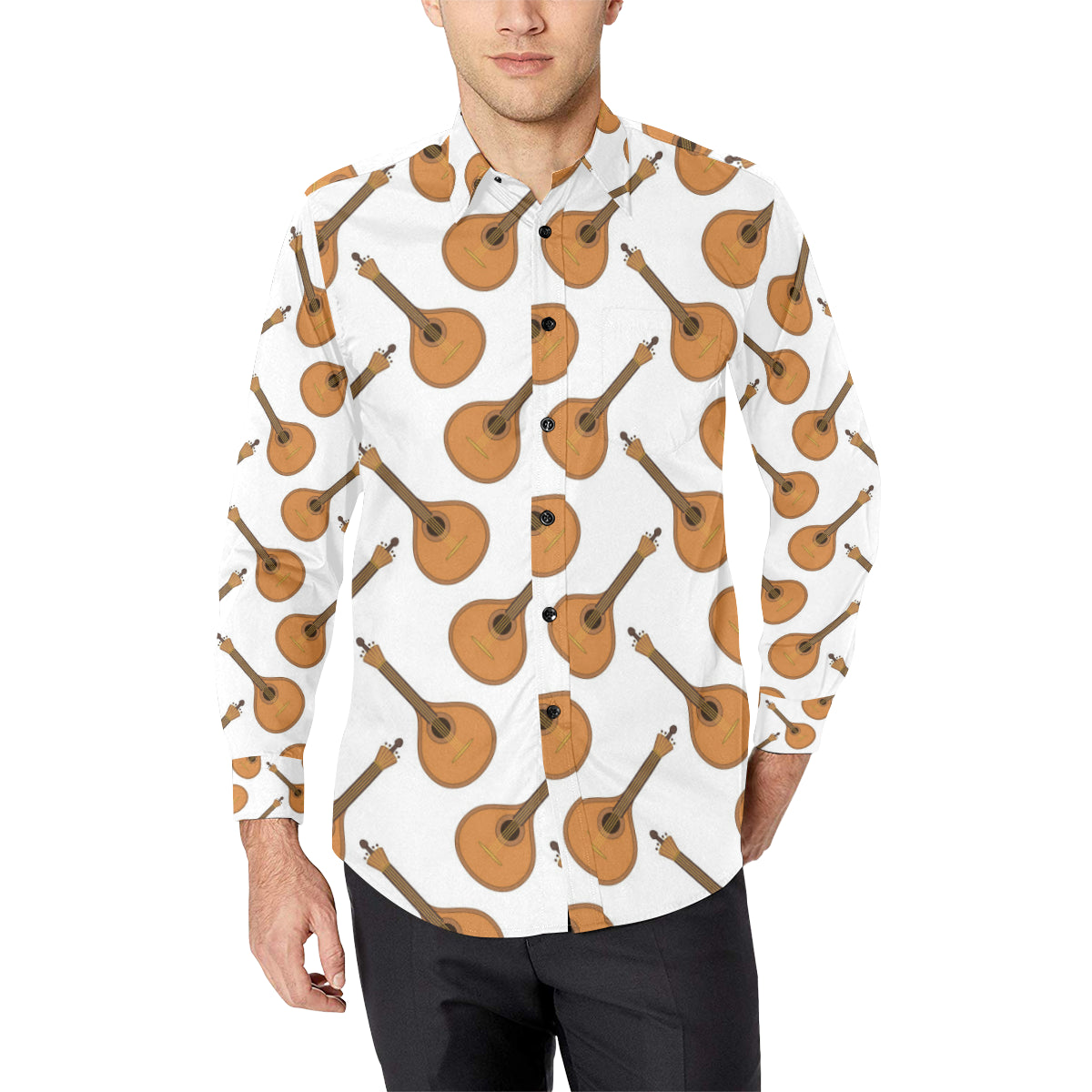 Mandolin Pattern Print Design 01 Men's Long Sleeve Shirt