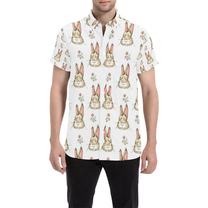 Rabbit Pattern Print Design RB09 Men's Short Sleeve Button Up Shirt