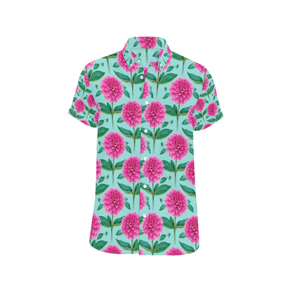 Dahlia Pattern Print Design DH08 Men's Short Sleeve Button Up Shirt