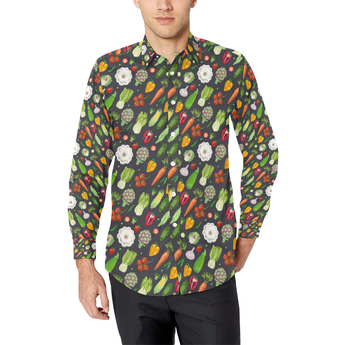 Vegan Pattern Themed Design Print Men's Long Sleeve Shirt