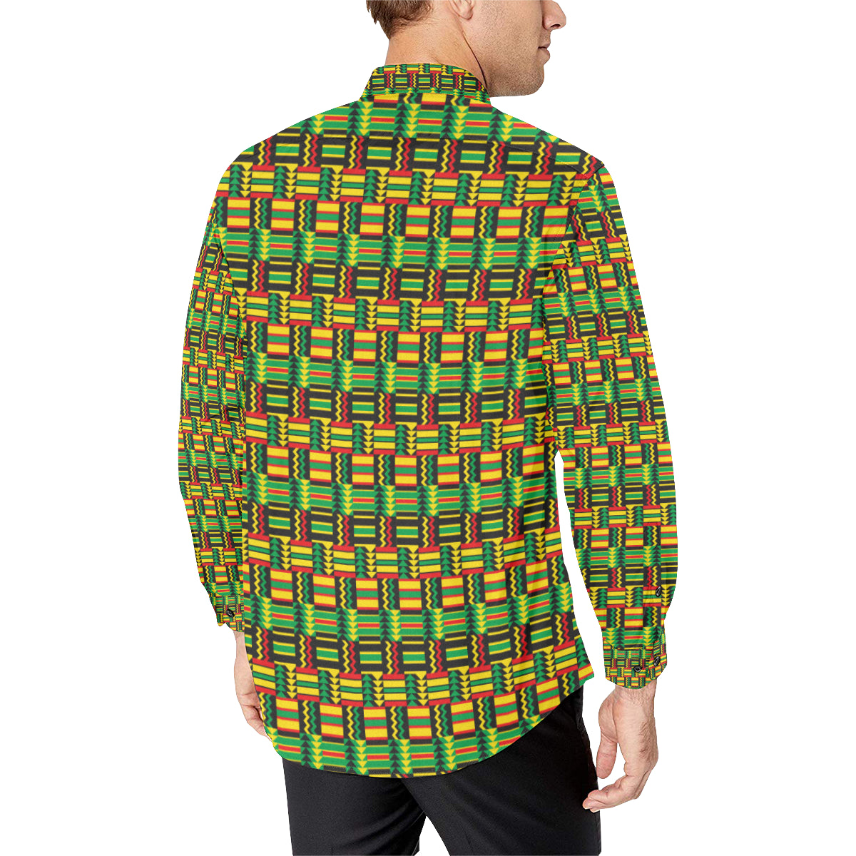 African Zip Zag Print Pattern Men's Long Sleeve Shirt