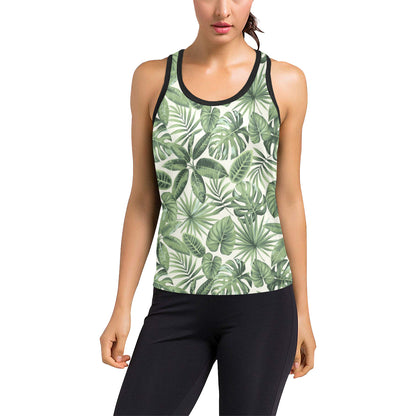 Palm Leaves Pattern Print Design PL014 Women's Racerback Tank Top