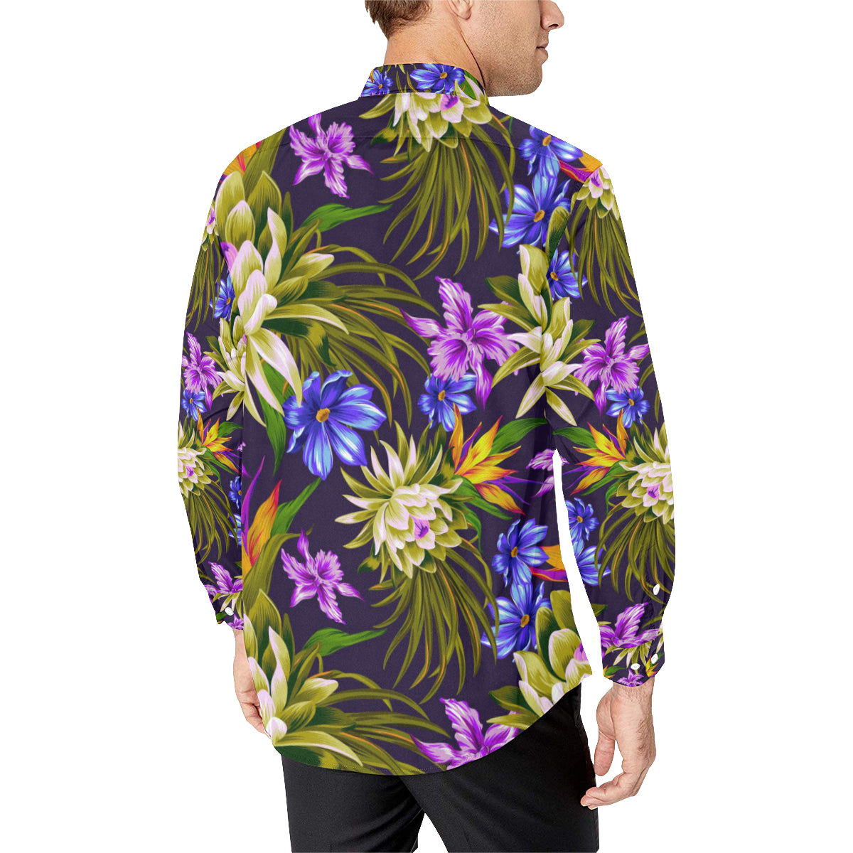 Water Lily Pattern Print Design WL08 Men's Long Sleeve Shirt