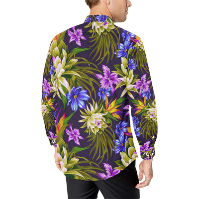 Water Lily Pattern Print Design WL08 Men's Long Sleeve Shirt