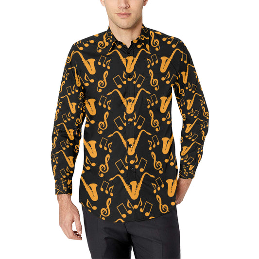 Saxophone Pattern Print Design 02 Men's Long Sleeve Shirt