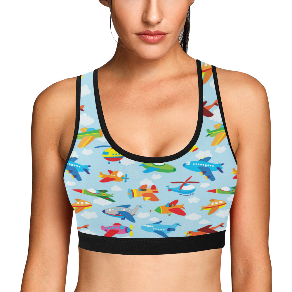 Airplane Colorful Pattern Print Design 01 Sports Bra