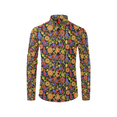 Steampunk Bird Design Themed Print Men's Long Sleeve Shirt