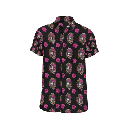 Day of the Dead Makeup Girl Men's Short Sleeve Button Up Shirt