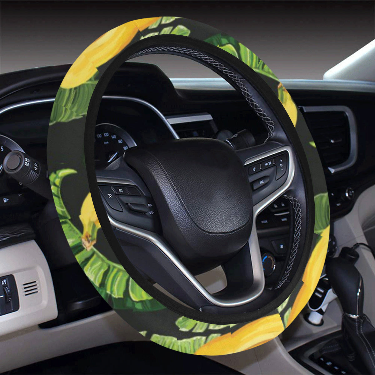 Banana Pattern Print Design BA01 Steering Wheel Cover with Elastic Edge