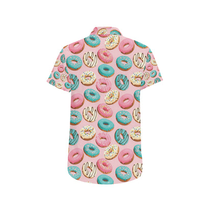 Donut Pattern Print Design DN06 Men's Short Sleeve Button Up Shirt