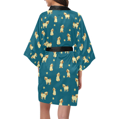 Pug Pattern Print Design A06 Women's Short Kimono