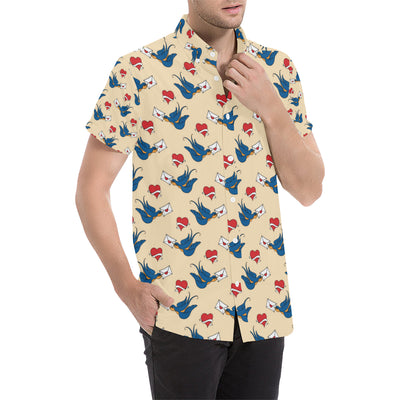 Swallow Bird Pattern Print Design 05 Men's Short Sleeve Button Up Shirt