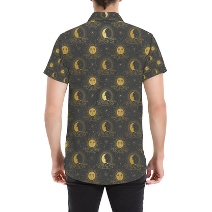 Celestial Moon Sun Pattern Print Design 05 Men's Short Sleeve Button Up Shirt