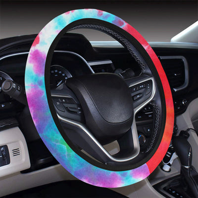 Tie Dye Rainbow Themed Print Steering Wheel Cover with Elastic Edge