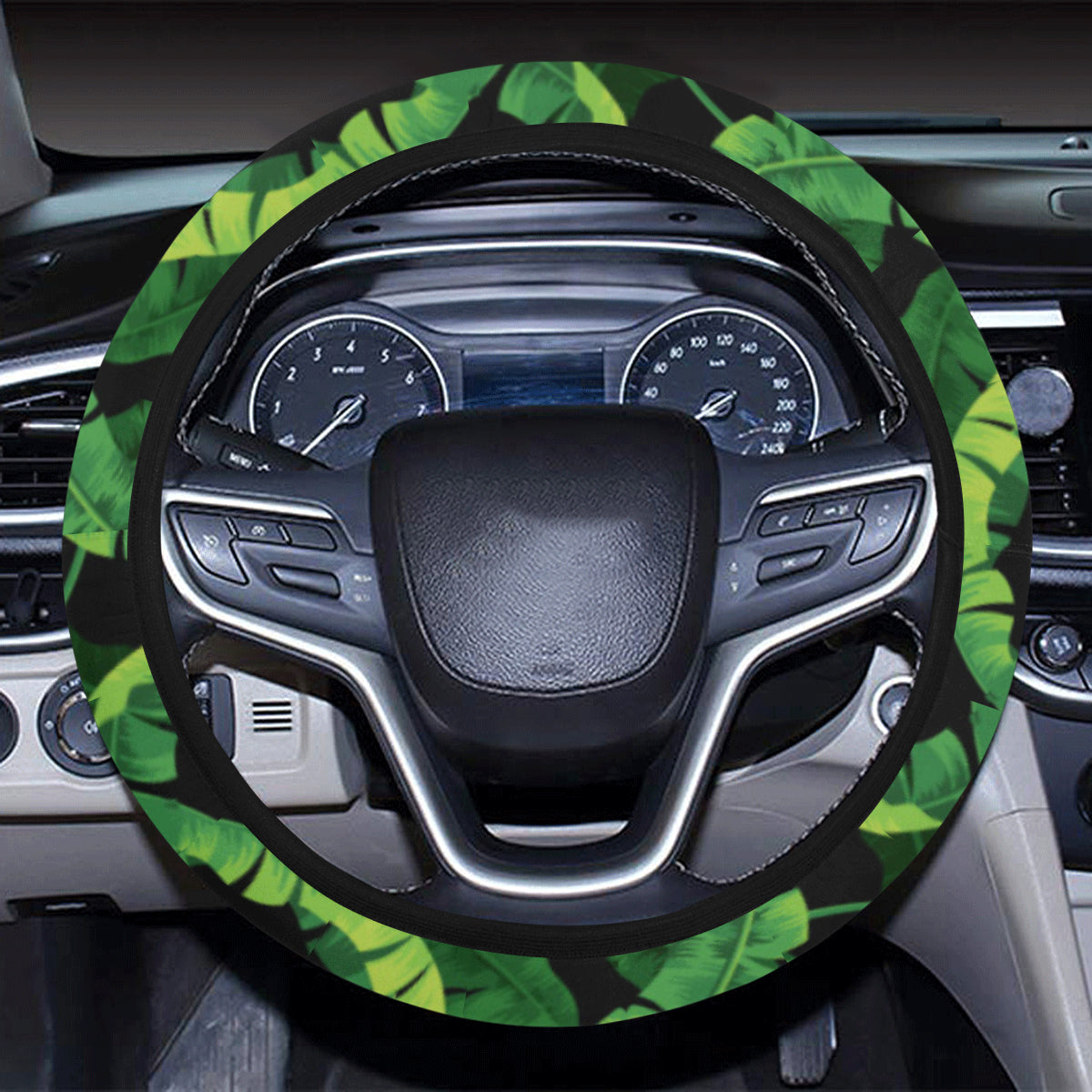 Banana Leaf Pattern Print Design 02 Steering Wheel Cover with Elastic Edge