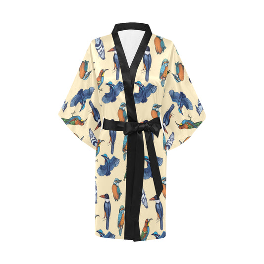 Kingfisher Bird Pattern Print Design 04 Women's Short Kimono