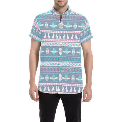 Easter Eggs Pattern Print Design RB013 Men's Short Sleeve Button Up Shirt