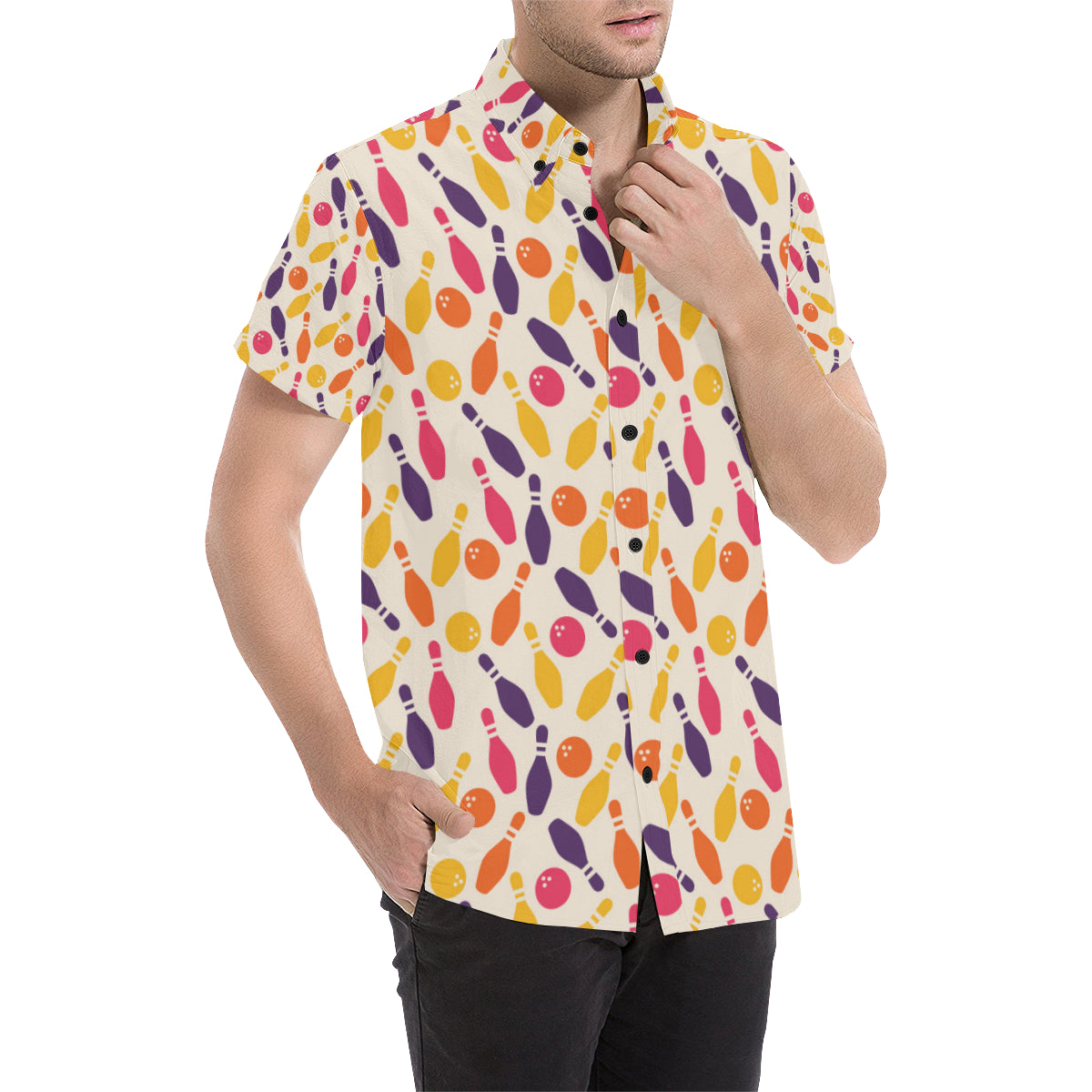 Bowling Pattern Print Design 06 Men's Short Sleeve Button Up Shirt