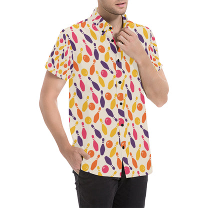 Bowling Pattern Print Design 06 Men's Short Sleeve Button Up Shirt