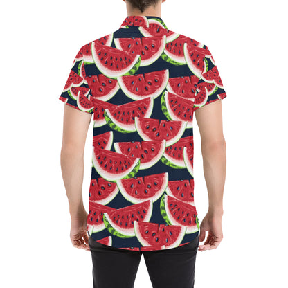Watermelon Pattern Print Design WM011 Men's Short Sleeve Button Up Shirt