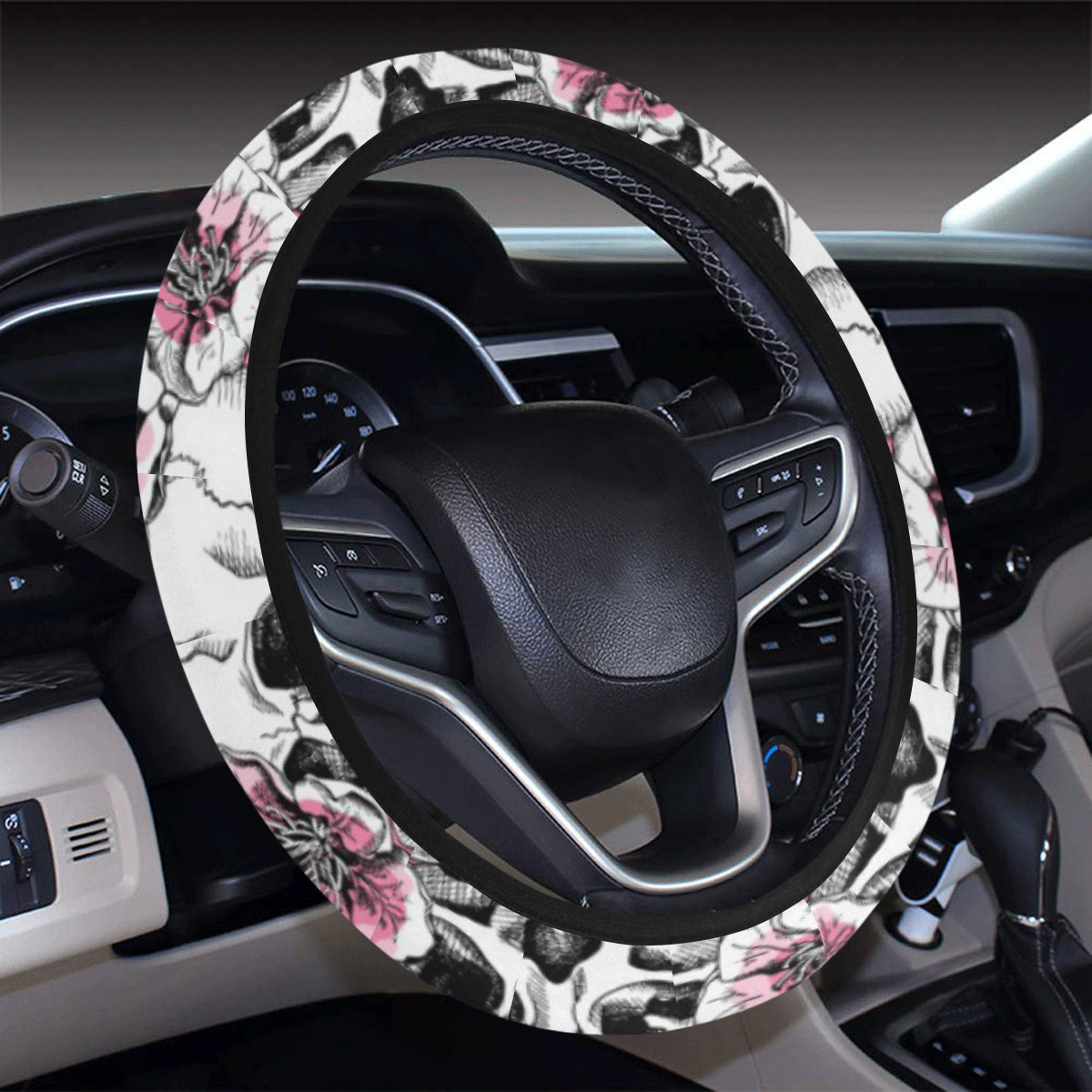 Cherry Blossom Pattern Print Design CB03 Steering Wheel Cover with Elastic Edge