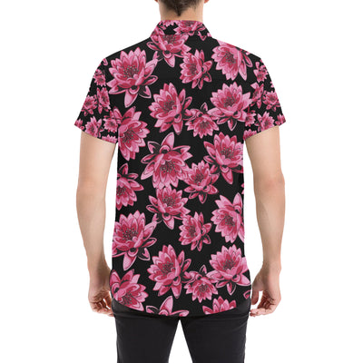 Lotus Pattern Print Design 03 Men's Short Sleeve Button Up Shirt