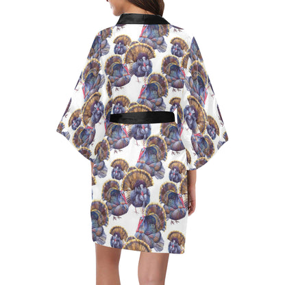 Turkey Pattern Print Design 01 Women's Short Kimono