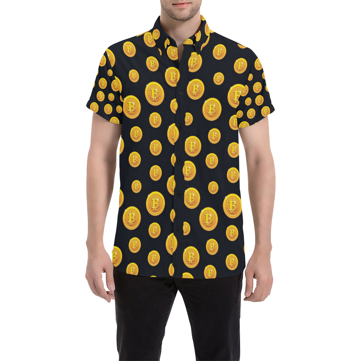 Bitcoin Pattern Print Design DO04 Men's Short Sleeve Button Up Shirt